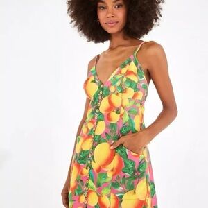 Farm Rio Peach Sunset Linen Mini Dress size M